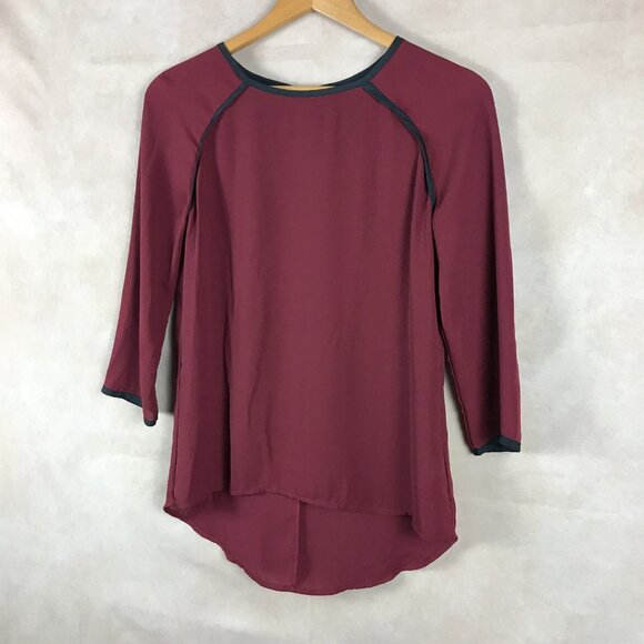 Mossimo 3/4 Sleeve Burgundy Chiffon hi-Low Blouse XS - Picture 1 of 7